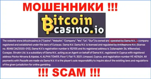 Компания BitcoinСasino Io находится под крылом конторы Dama N.V.