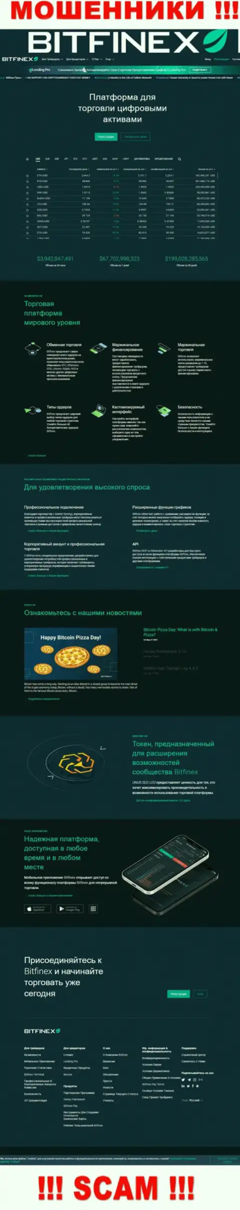 Ложная информация от жуликов Bitfinex на их официальном веб-сервисе Битфайнекс Ком