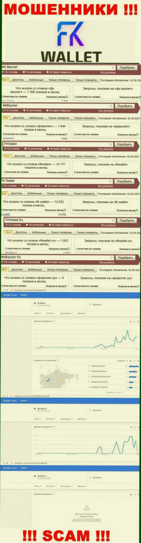 Скрин итога поисковых запросов по противозаконно действующей конторе FK Wallet