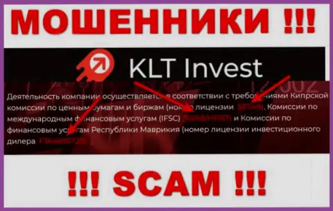 Хоть KLT Invest и предоставляют на сайте лицензионный документ, помните - они все равно МОШЕННИКИ !!!