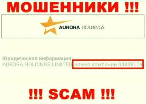 Рег. номер мошенников Aurora Holdings, расположенный на их официальном сайте: 04839119