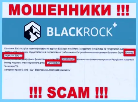 BlackRock Plus прячут свою мошенническую сущность, представляя у себя на онлайн-ресурсе лицензию
