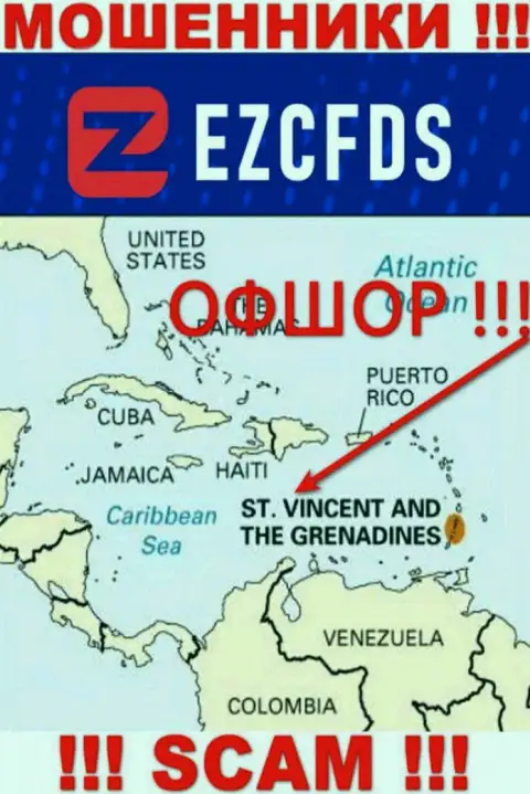 St. Vincent and the Grenadines - офшорное место регистрации мошенников EZCFDS, опубликованное на их сайте