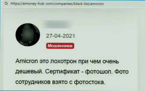 Отзыв реального клиента, вложенные денежные средства которого осели в кошельке internet мошенников Amicron