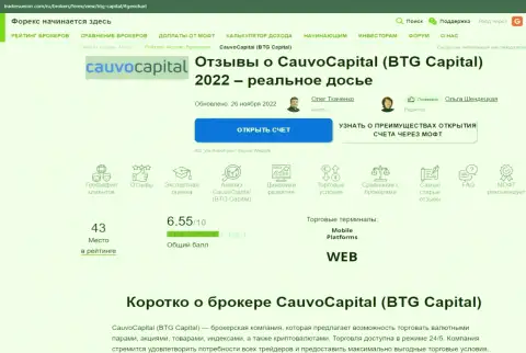 Обзор услуг брокера Cauvo Capital в статье на web ресурсе tradersunion com