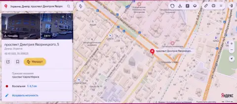 Предоставленный одним из работников Макси Платинум Лтд адрес нахождения преступной FOREX компании на Yandex Maps