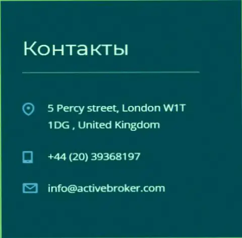 Адрес головного офиса форекс брокерской компании Актив Брокер, предложенный на официальном web-сайте данного forex ДЦ
